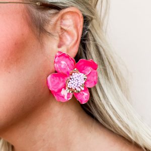 Linny Co. Blossom Statement Earrings-Pink