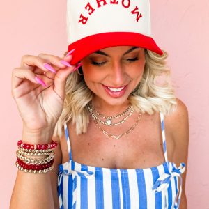 Mother Upside Down Lettering Embroidered Hat-Red