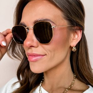 SoHo Edge Round Lens Sunglasses-Green/Gold